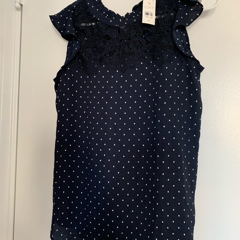 Loft Blouse in Blue w/ White Polka Dots (XS)